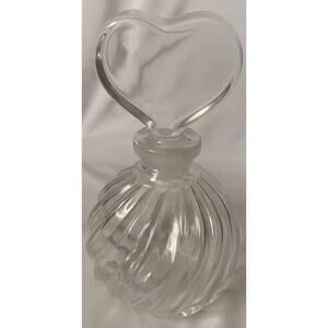 Vintage Clear Ribbed Glass Perfume 5” Bottle W/ Heart Shape Topper